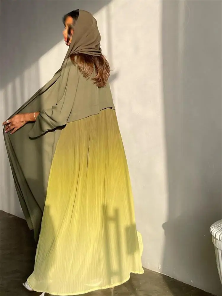 Evening Party Chiffon Kimono Abayas Draped Contrast Color Fashion Dubai Elegant Robe Moroccan Saudi Kaftan Turkish Clothing Eid