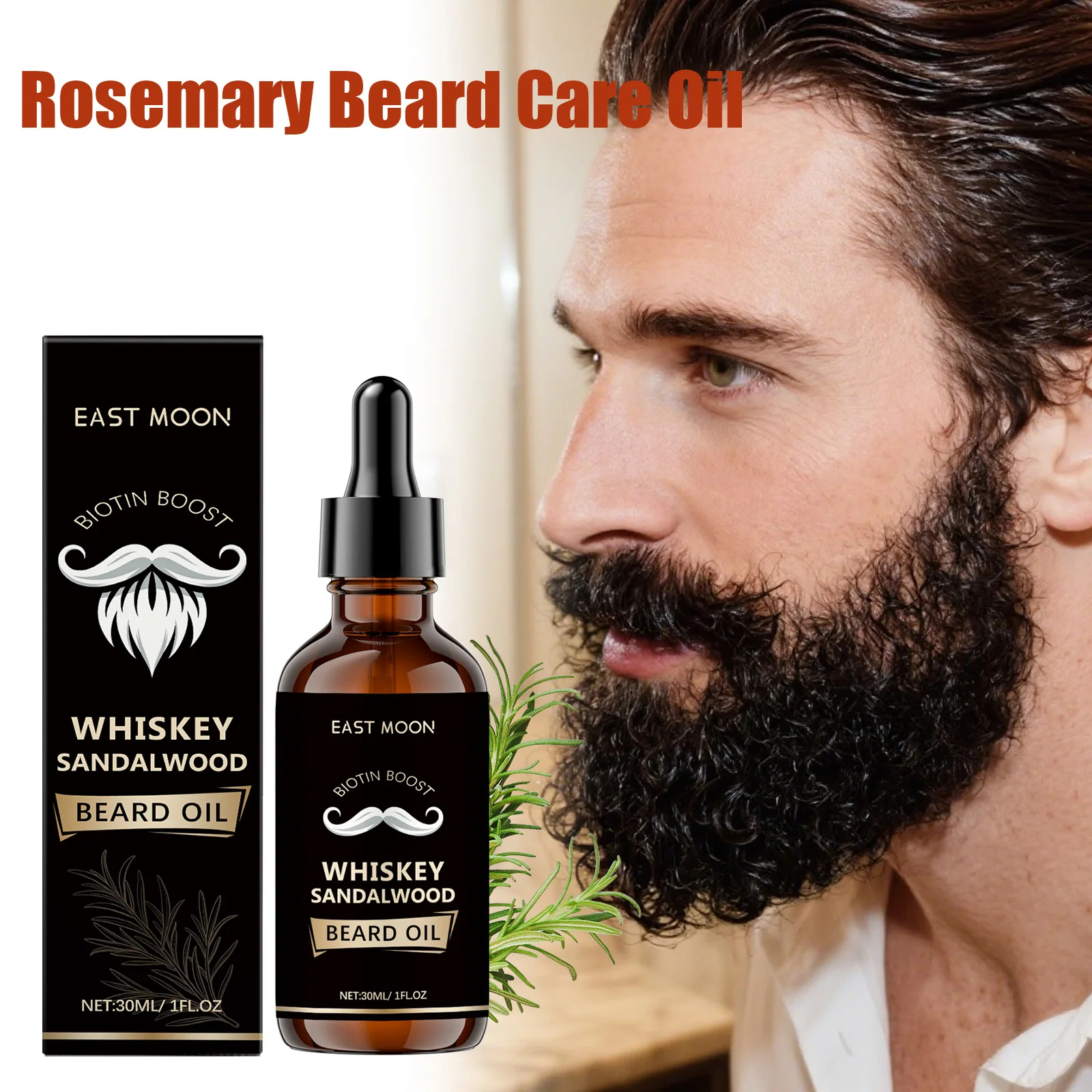 Rosemary Beard Care Essential Oil for Men's Thick Soft Smooth Nutritious Beard Oil Beard CareSoftening Styling Non-Greasy