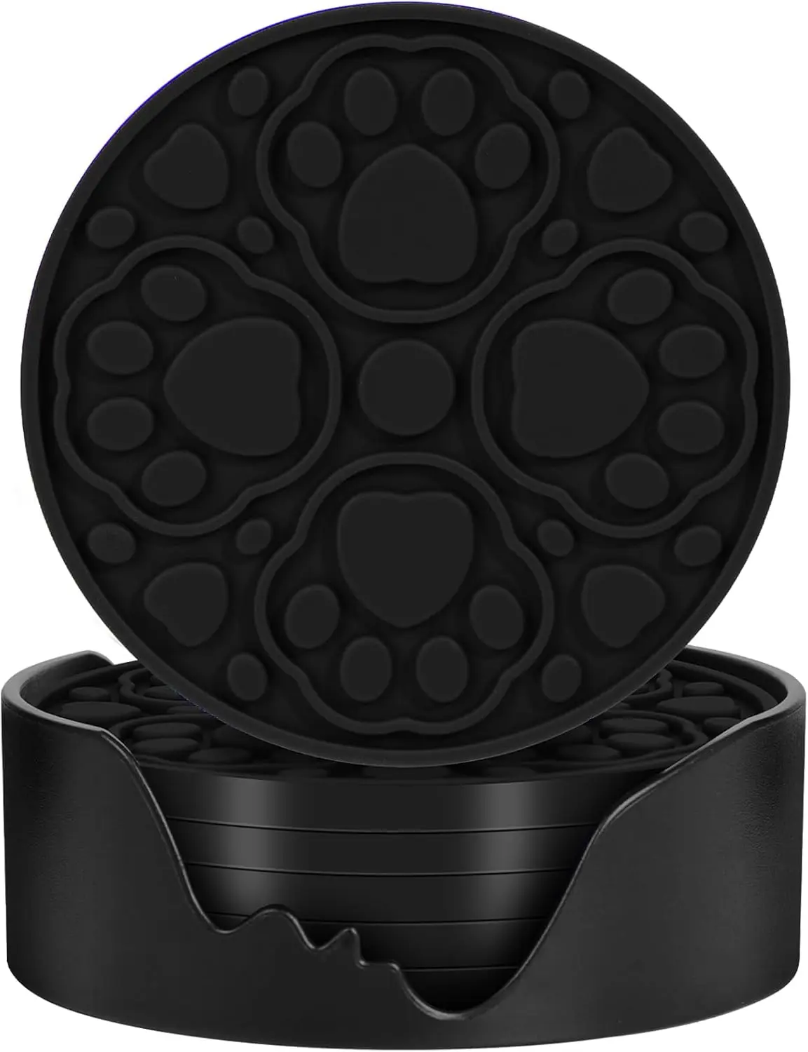 

Black Silicone Coasters with Holder, 4 Inch Non-Slip Drink Coasters Set of 6, Decorative Cup Mats for Desk, Tabletop, Coffee