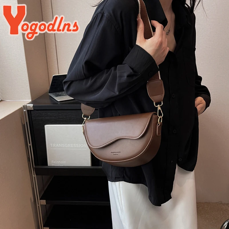 Yogodlns moda małe PU skórzane torby siodłowe pod pachami dla kobiet projektant w stylu Vintage torba na ramię Crossbody mała torebka z klapką