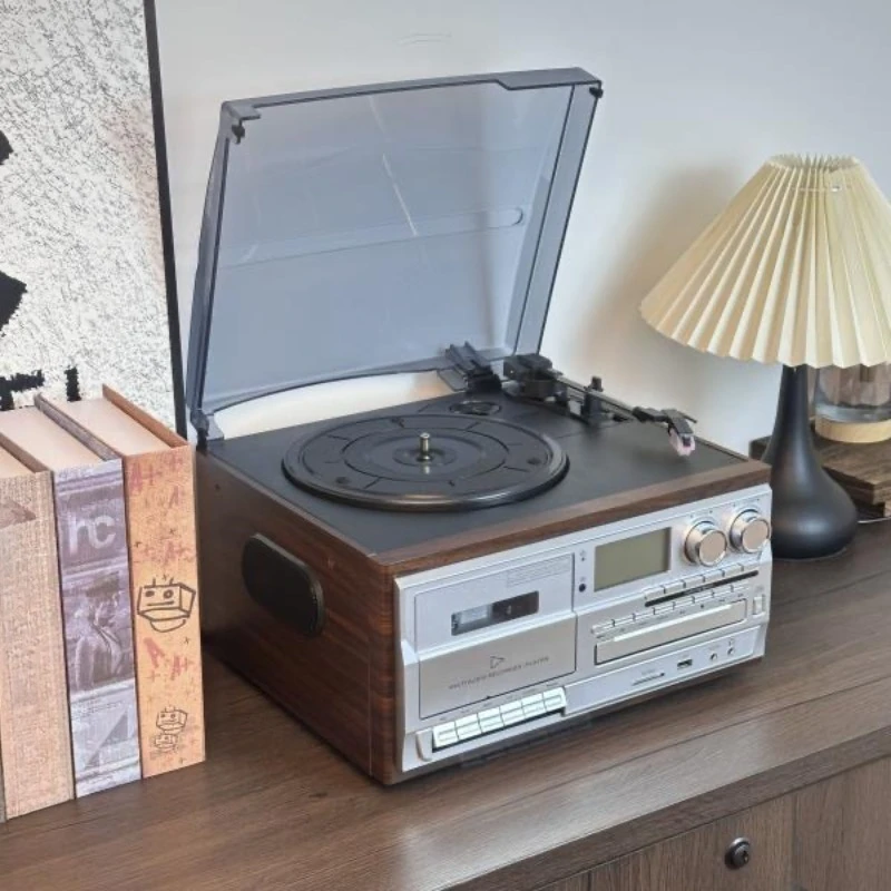 10-in-1 Vintage Record Player Bluetooth Speaker FM Radio Cassette Tape High Fidelity Audio Turntable Player