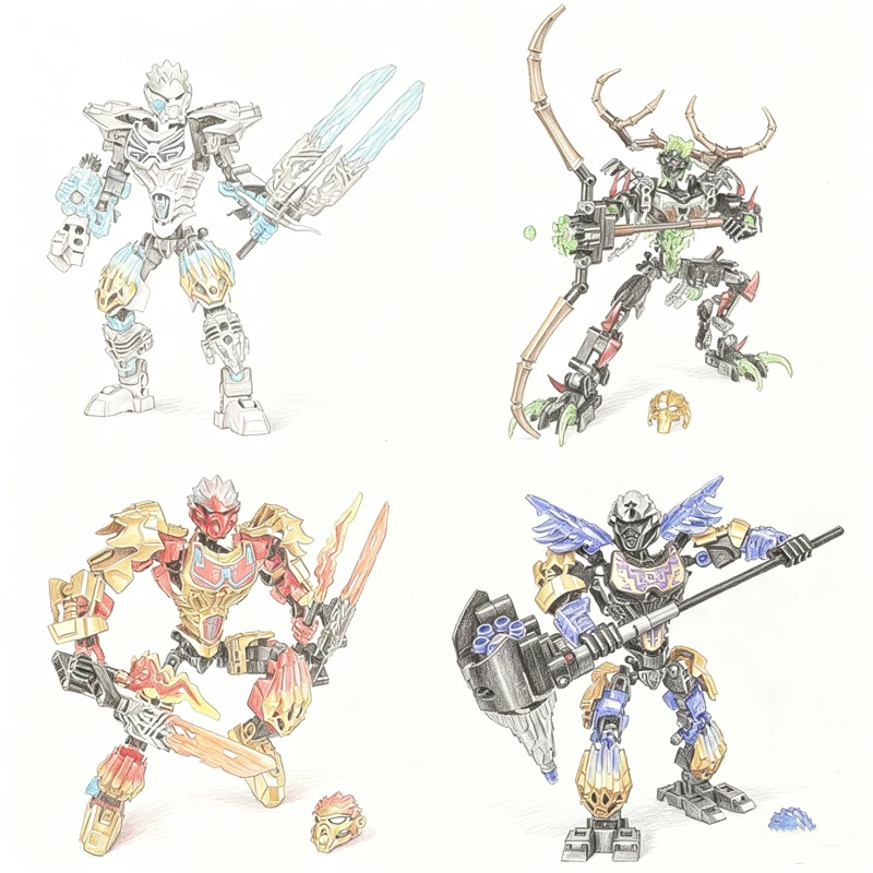New Bionicle Creature Master of the Golden Mask Building Blocks Fire Uniter Tahu Combined Robot Mech Bricks Toys For Boys Gifts