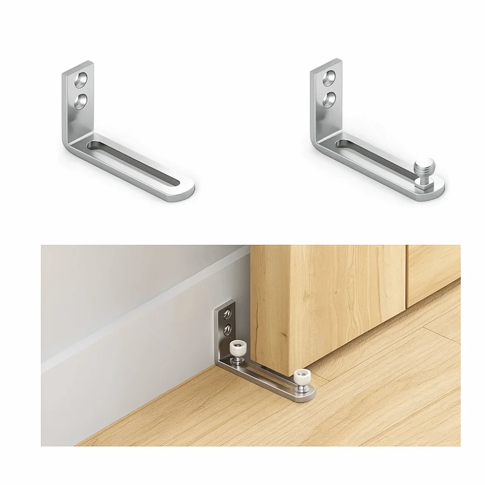 Wall-mounted Barn Door Floor Guide Double Wheel Easy Installation Barn Door Swing Stop Adjustable Carbon Steel Bottom Guide