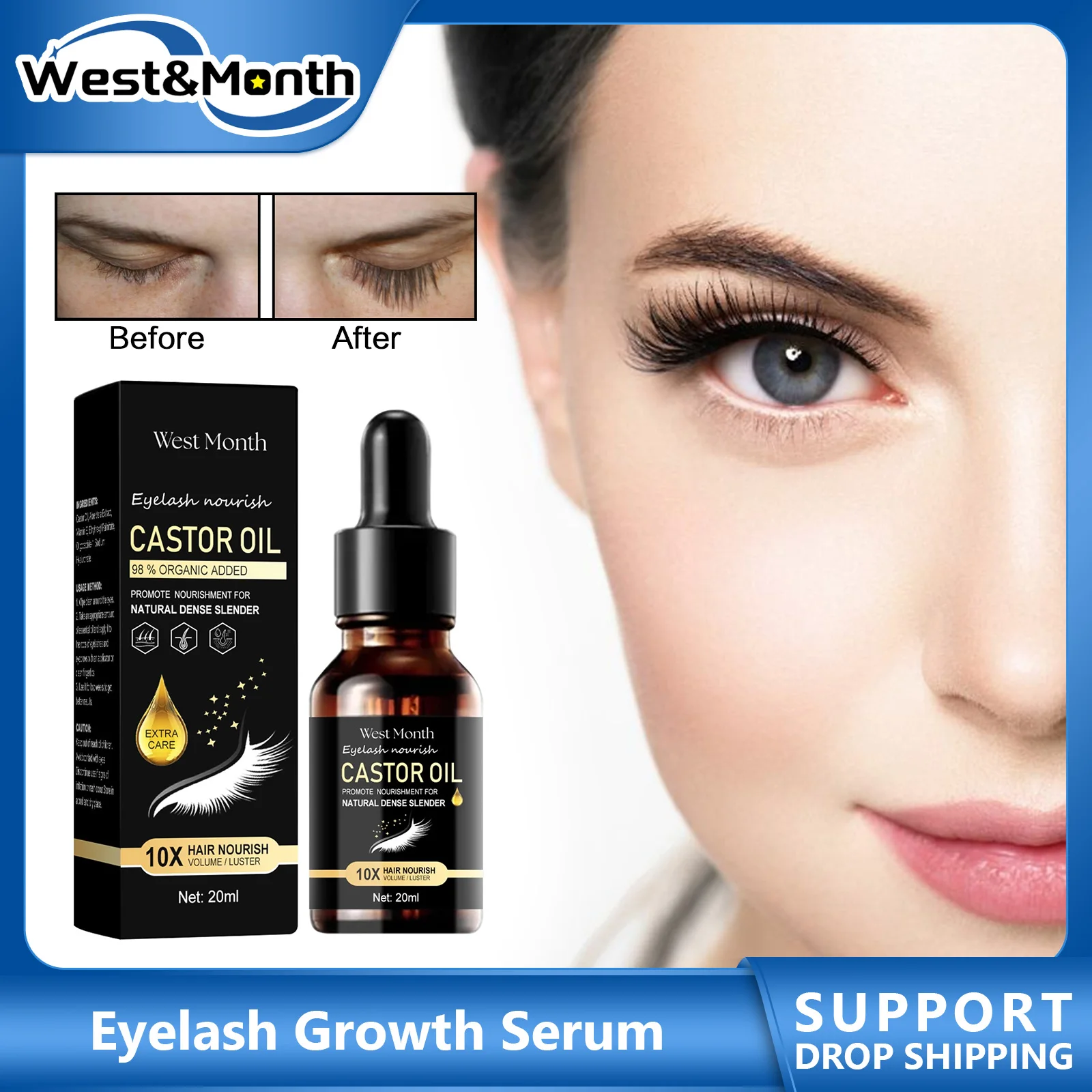 Aceite esencial para el crecimiento de pestañas, líquido de alargamiento de cejas nutritivo, potenciador de extensión, más largo, más completo, rizado, más grueso