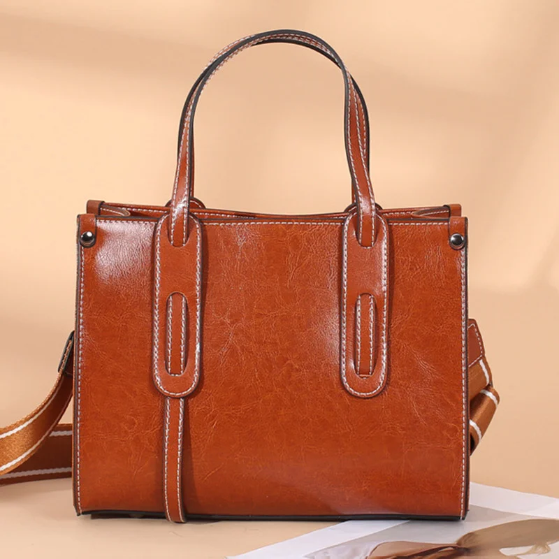 Luxury Cowhide Tote Bag For Women Large Capacity Shoulder Messenger Bag Ladies Genuine leather Top-handle HandBags