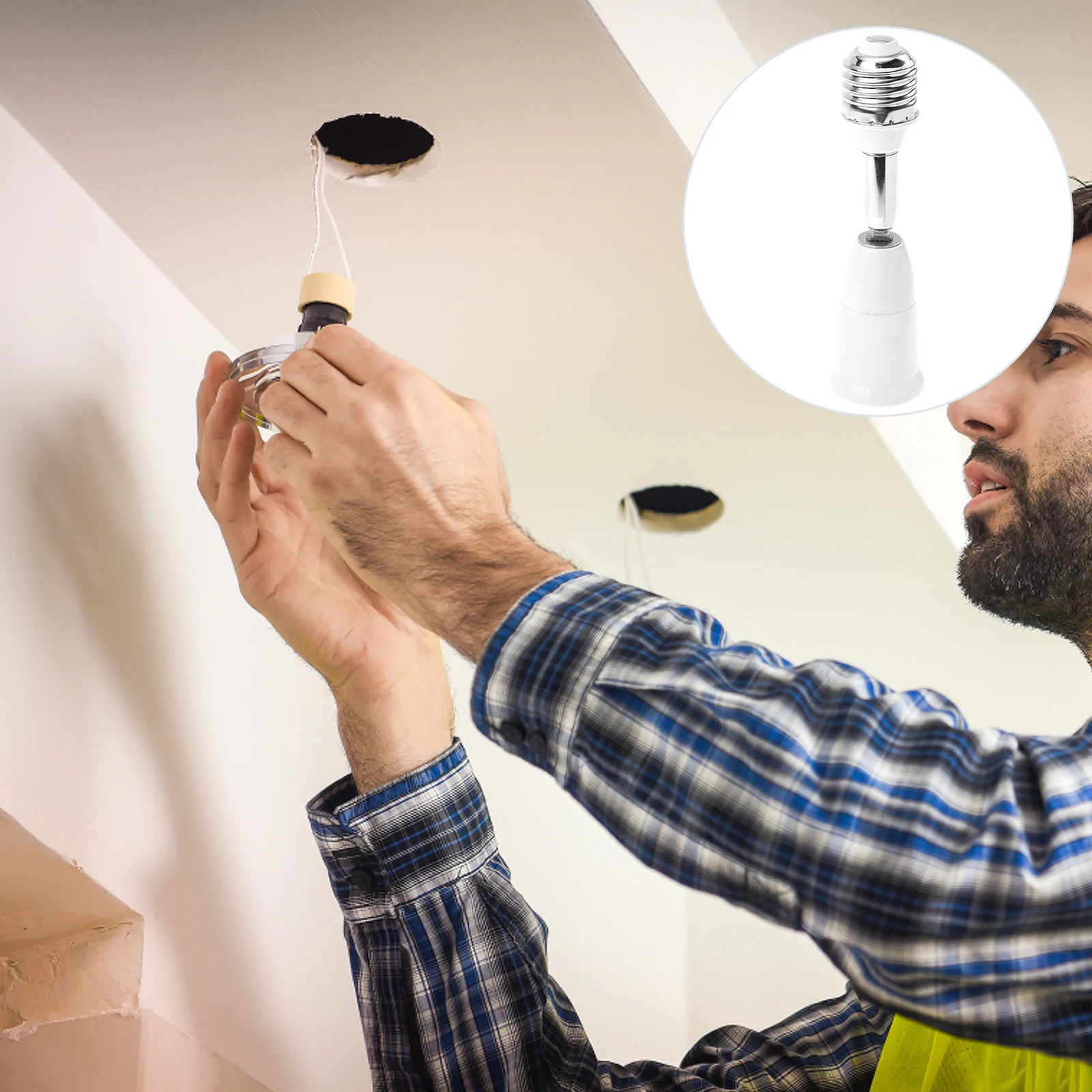 

2Pcs E27 Lamp Holder Adapter Durable PVC Aluminum Light Bulb Converter Simple Use Flexible Socket Screw Suitable