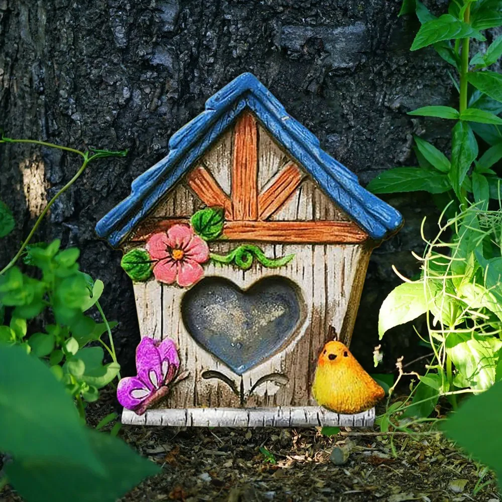 Painted Dollhouse Yard Ornament Micro Landscape Garden Decorations Wood Craft Fairy Tale Gate Miniature Elf Door