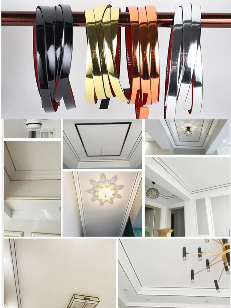 5M Gold Wall Sticker Strip Stainless Steel Flat Self Adhesive Living Room Decoration Mirrors for Home Wall Edge Strip