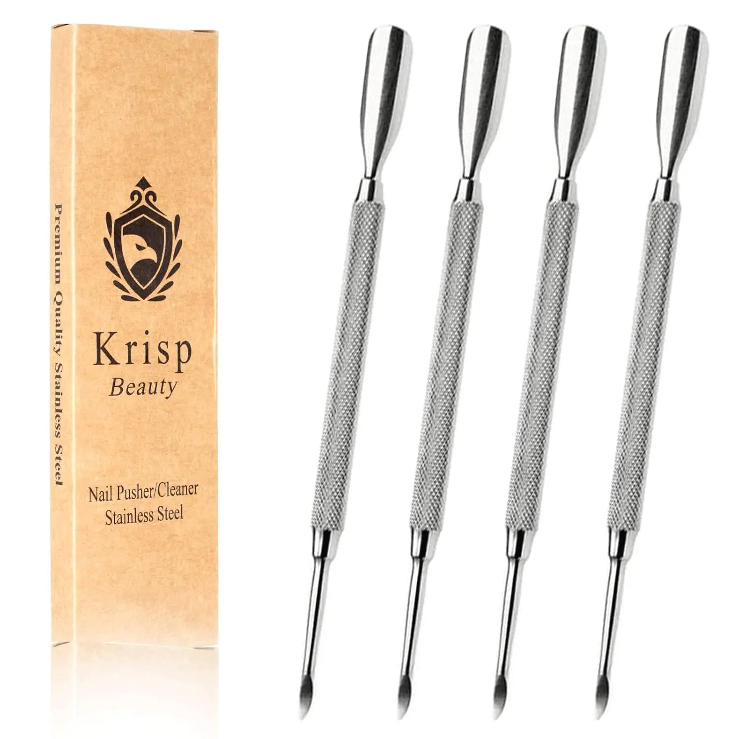 

Professional Cuticle Pusher Set - 4 Pack Stainless Steel Dual Sided Nail Cleaner Spoon Shaped Manicure Pedicure Tools