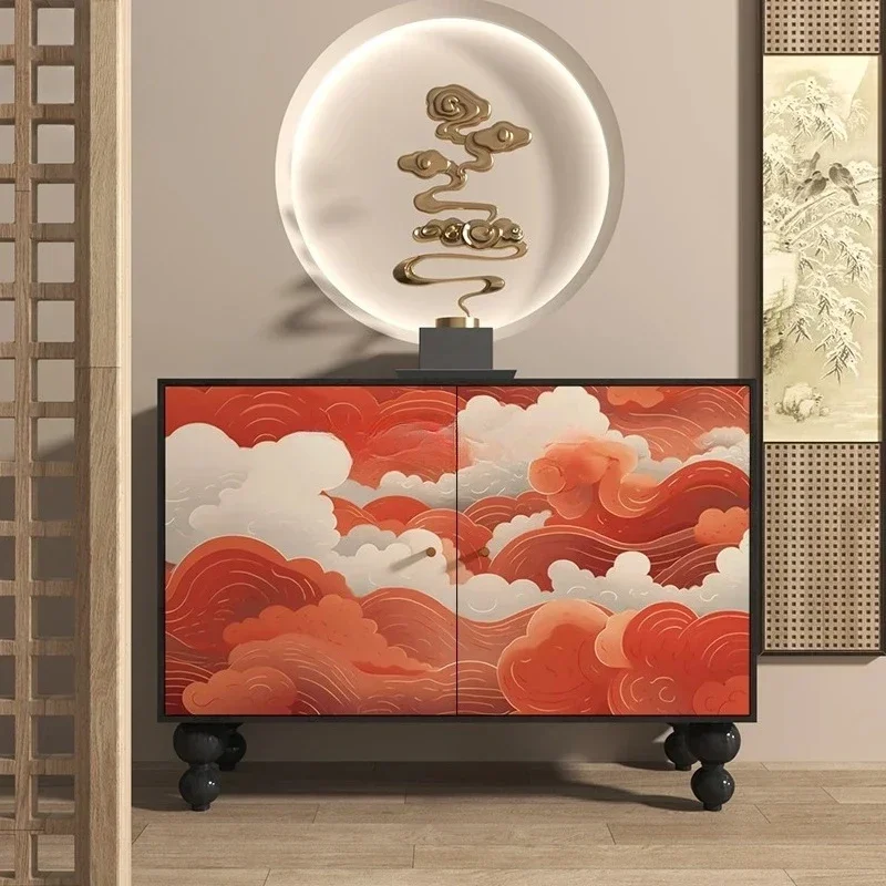 

China Wind Wave Entrance Locker Solid Wood Multifunctional Integrated Storage Decorative Cabinet