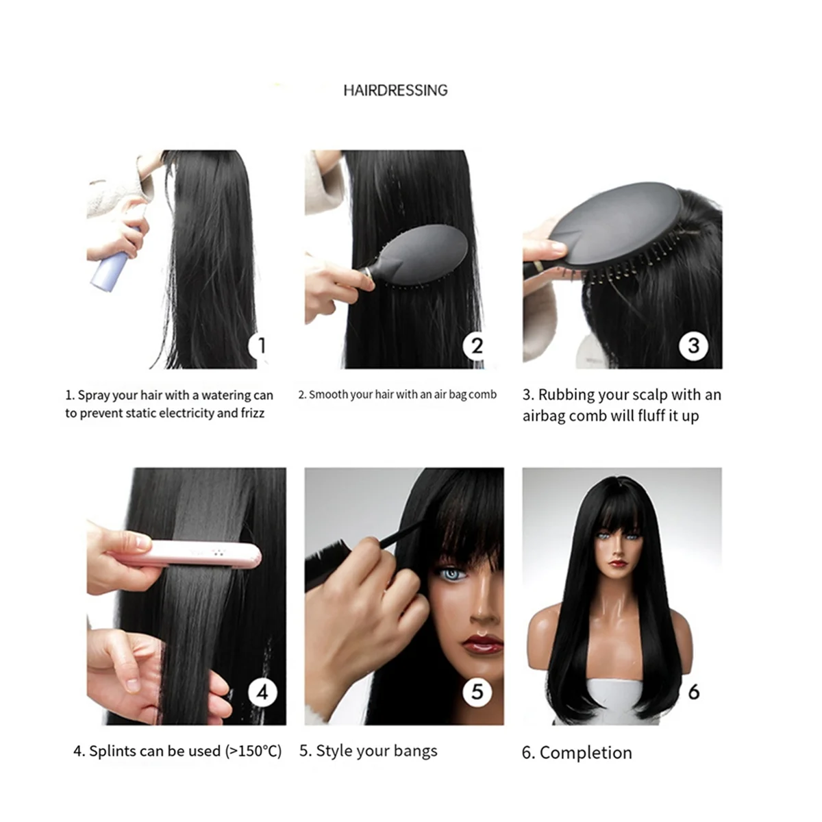 Abgu estilo europeu e americano peruca preto marrom com franja onda grande longo cabelo encaracolado cachos de fibra química destacando peruca