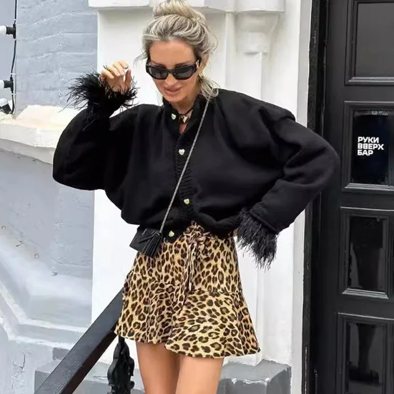 

Elegant Furry Knitted Cardigan For Women Casual Long Sleeve Sweater Coat Autumn Winter Fashion Single Breasted Outwear