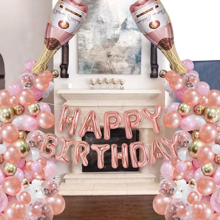 

Happy birtyhday Rose Gold Happy Birthday Wine Bottle Decorated Birthday Party Scene Layout Set