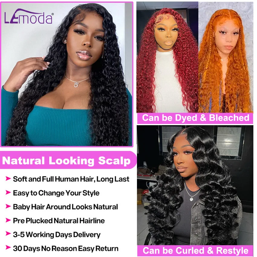 180% Density Water Wave Lace Front Wigs For Women PrePlucked With Baby Hair Curly Human Hair Wigs Deep Wave 5x5 Lace Closure Wig