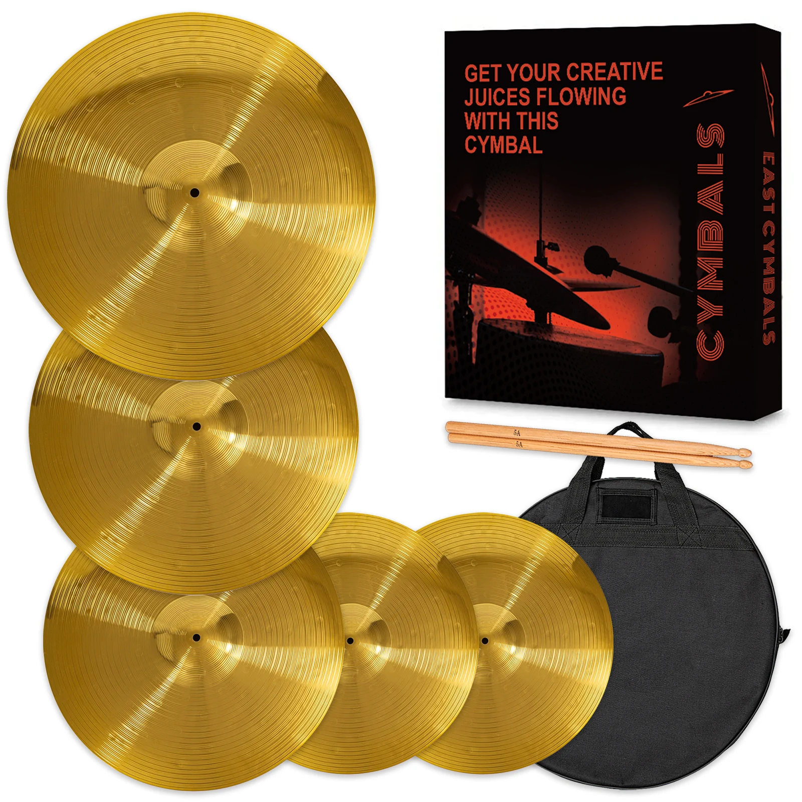 Cymbal Pack, Cymbal Set For Practice 14''/16''/18''/20'' (5 Pcs) | FREE Cymbal Bag