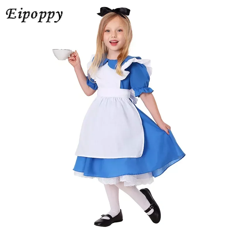 Wonderland Costume Lolita Dress Maid Cosplay Fantasia Carnival Halloween Costumes for Kids