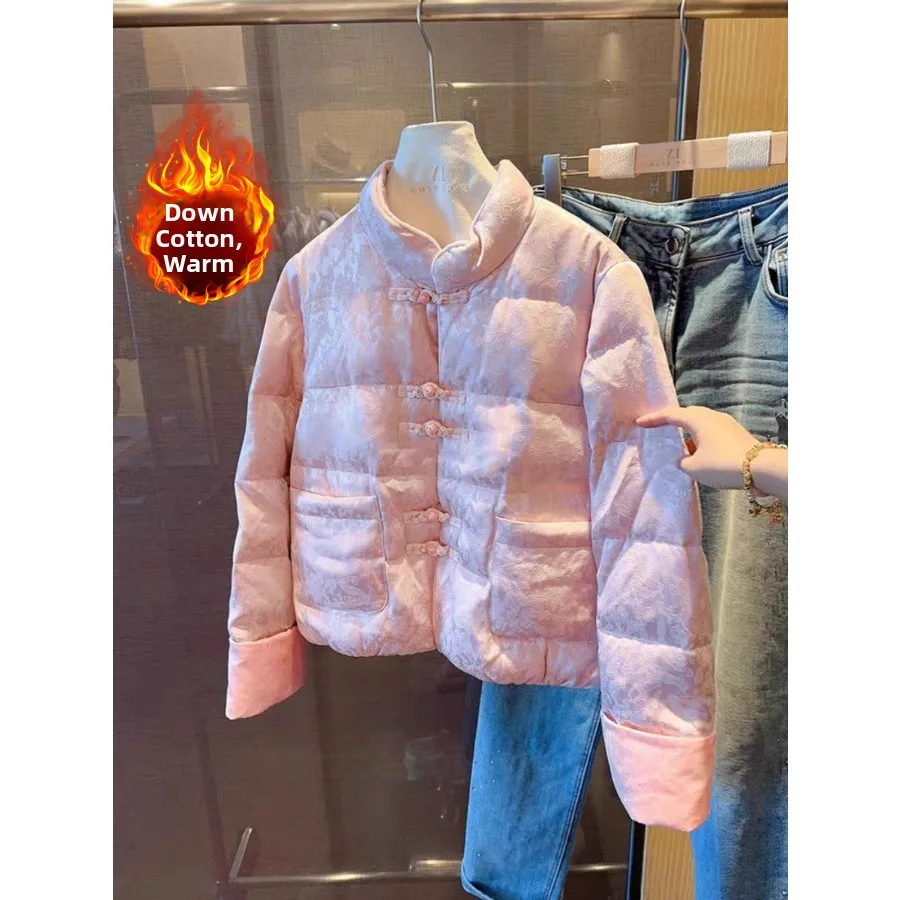 

Новая китайская утепленная куртка из хлопка для женщин, зимняя, свободного кроя, с воротником-стойкой, на пуговицах, теплая, хлопковая, толстая