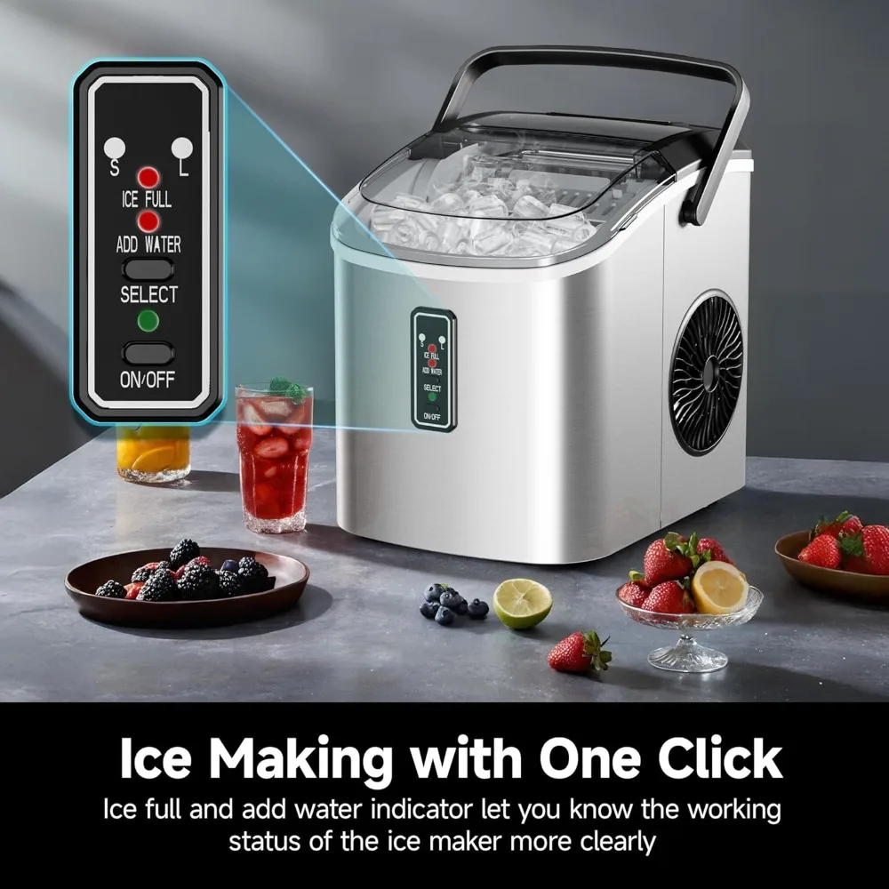 Ice Maker Countertop, 9 Cubes Ready in 6 Mins, 26lbs/24H, Self-Cleaning, Portable Ice Maker Machine with Carry Handle, Basket