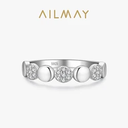 Ailmay Top Quality Real 925 Sterling Silver Dazzling Clear Zircon Classic Round Finger Ring For Fine Female Fashion Jewelry