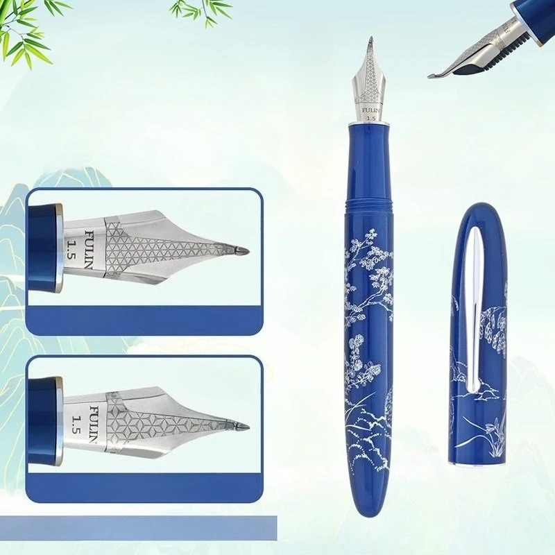 Stylo plume BALAOYE à pointe souple en acrylique bleu, pointe courbée élastique, spécial calligraphie et peinture, FULIN n°6, encre continue