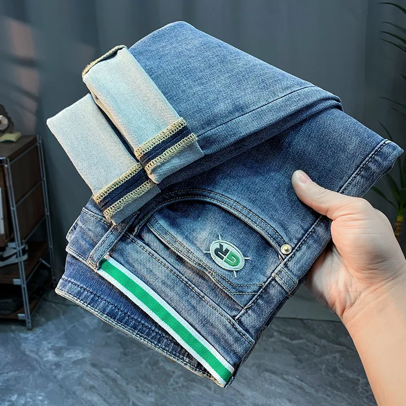 Spring and Autumn 2024 New Jeans Men's Fashion Embroidered Saggy Slim Fit Skinny Micro Long Harem Pants