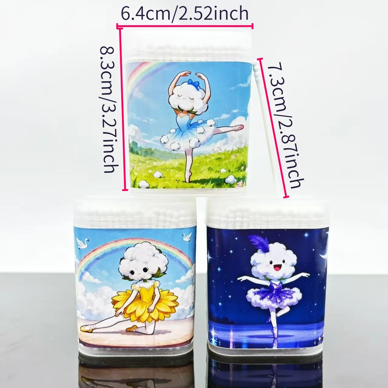 600 Uds hisopos de algodón de doble punta con temática de Ballet, hisopos de algodón creativos de la serie Ballet, hisopos de algodón redondos finos blancos