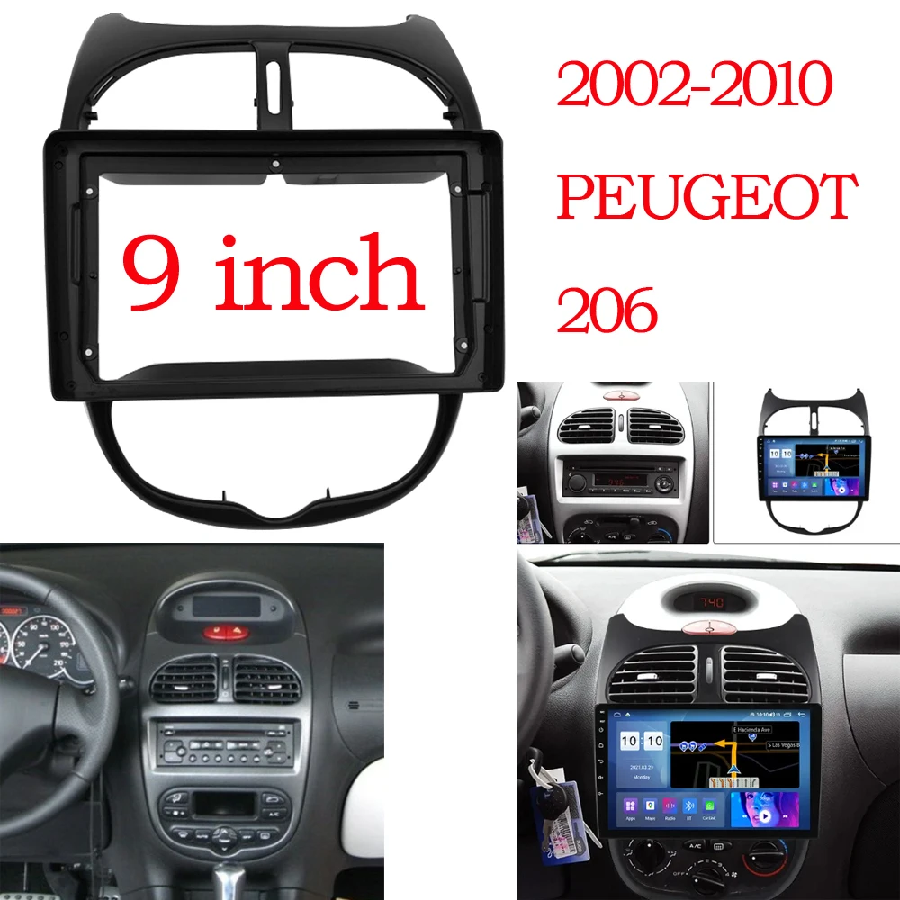 9 Inch 2 Din Android Car Dashboard Frame Radio Panel Navigation for Peugeot 206 2000-2010