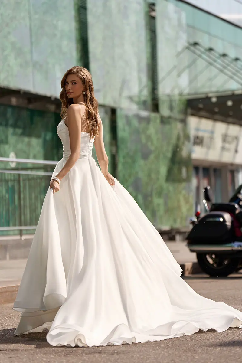 Vestido de casamento com Organza A-Line, até o chão, Side Slit Vestidos nupciais, Side Slit, personalizado para medir