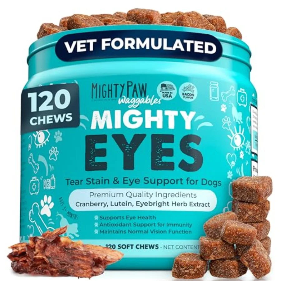 Waggables Eyes Made in USA Tear Stain Chews for Dogs. Vision and Tear Stain Support Supplements for Dogs. Lutein Supplement. Lu
