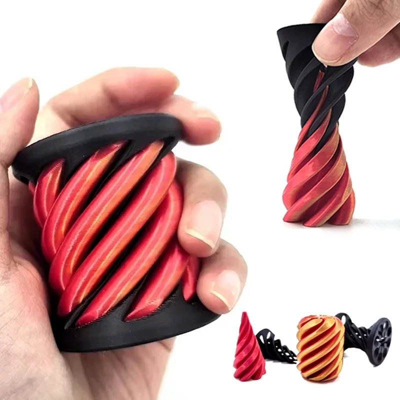 3D Printed Spiral Cone Toy Impossible Pyramid Christmas Tree Passthrough Sculpture Mini Vortex Thread Illusion Fidget Toy