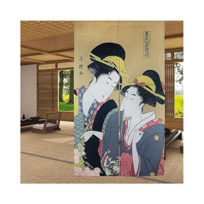 Noren Japanese Style Doorway Curtain Ukiyoe Girls Painting Long Type Door Tapestry Treatment for Home Sushi Kitchen Decoration