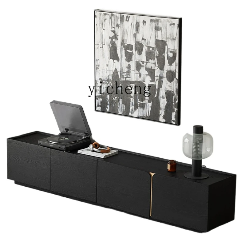 

ZC Black Floor TV Stand Storage Cabinet Integrated Solid Wood Low Cabinet Modern Simple Advanced Sense