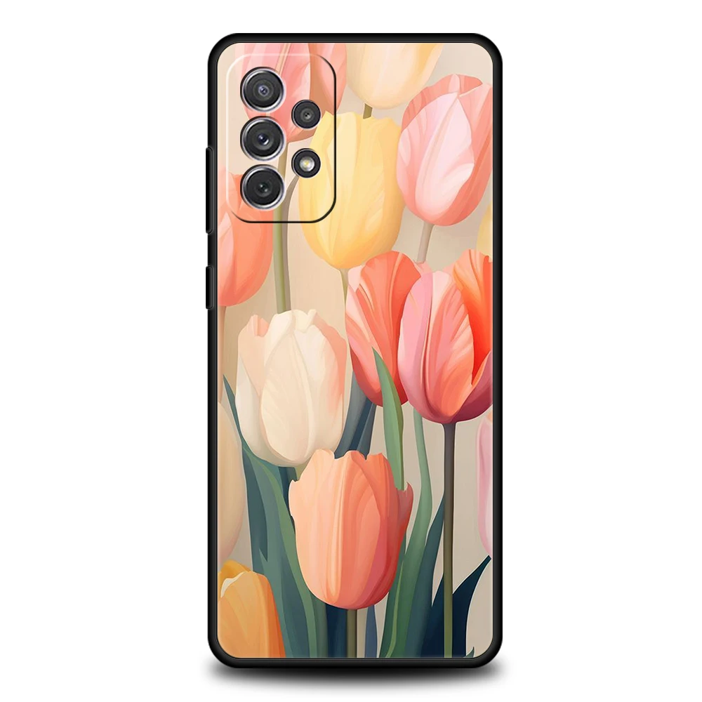 Tulip Phone Case for Samsung Galaxy A55 A35 A15 A14 A25 A54 A51 A71 A72 A73 A32 A52 A52S A41 5G Silicone Shell Fundas Capas Bags