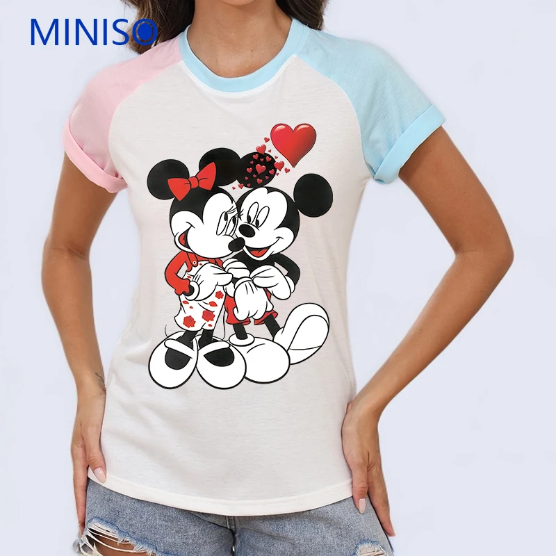 

2025 New Cartoon Clothes Trends Custom Disney Mickey Minnie Printed Tops Tees Ladies Plus Size Woman Clothing Y2k t-Shirt