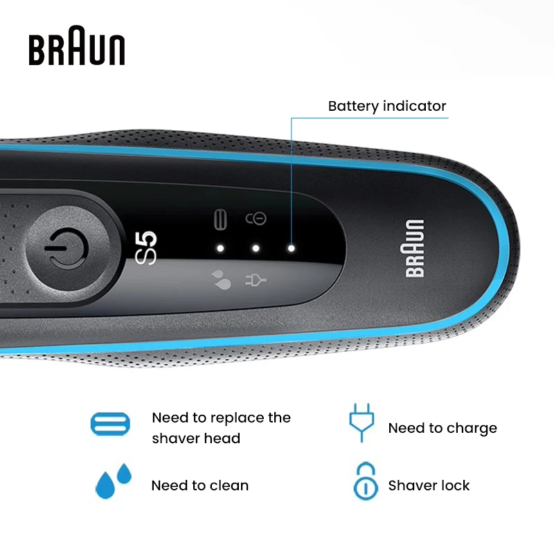 Elektrorasierer der Braun Series 5, 50 B4200cs mit 3 schwimmenden Scherköpfen, glattes Rasieren, LED-Anzeige, Schnelllade-Elektrorasierer