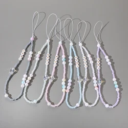 Fashion Colorful Round LOVE Letter Beaded Mobile Phone Lanyard Acrylic Women Girls Anti-Drop Telephone Hanging Cord Decoration