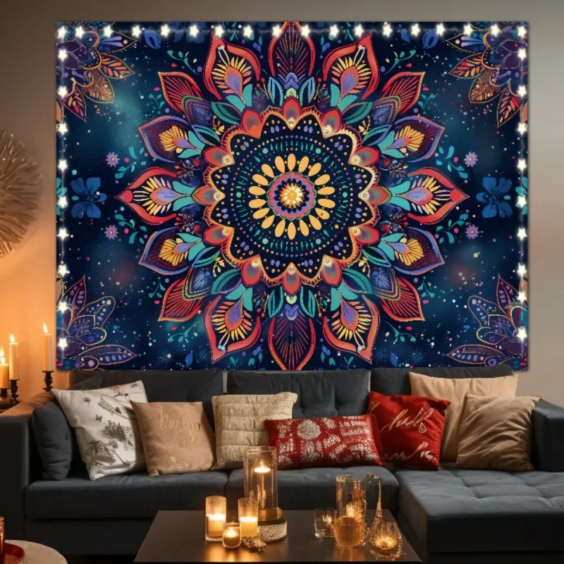 VIKAMA Colorful Mandala Tapestry, Bohemian Psychedelic Floral Wall Hanging, Bedroom and Living Room Decorative Item W260811