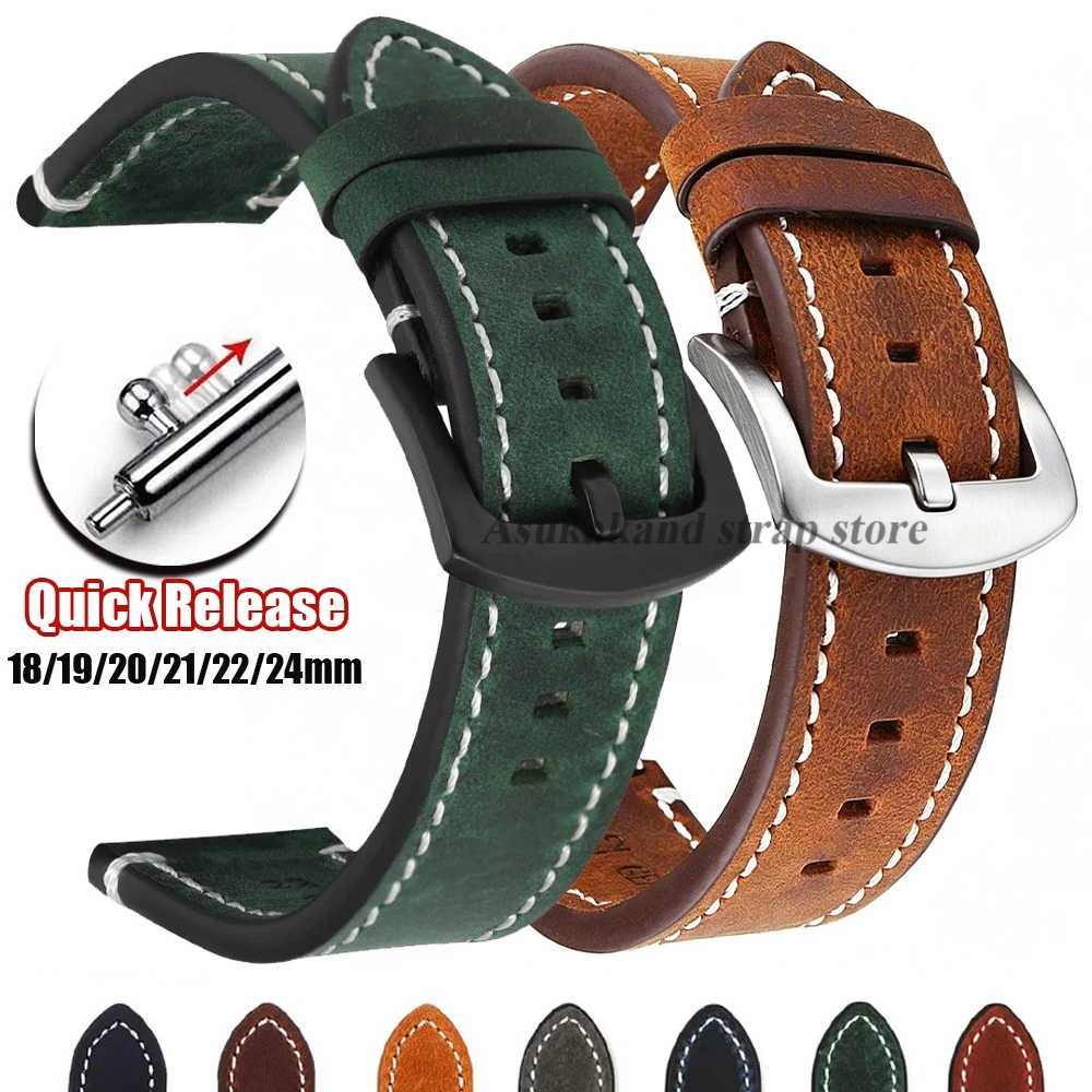 18mm 20mm 22mm 19mm 21mm 24mm Vintage Leather Strap Quick Release For Seiko Watch Band Men Women Universal Bracelet Accessories