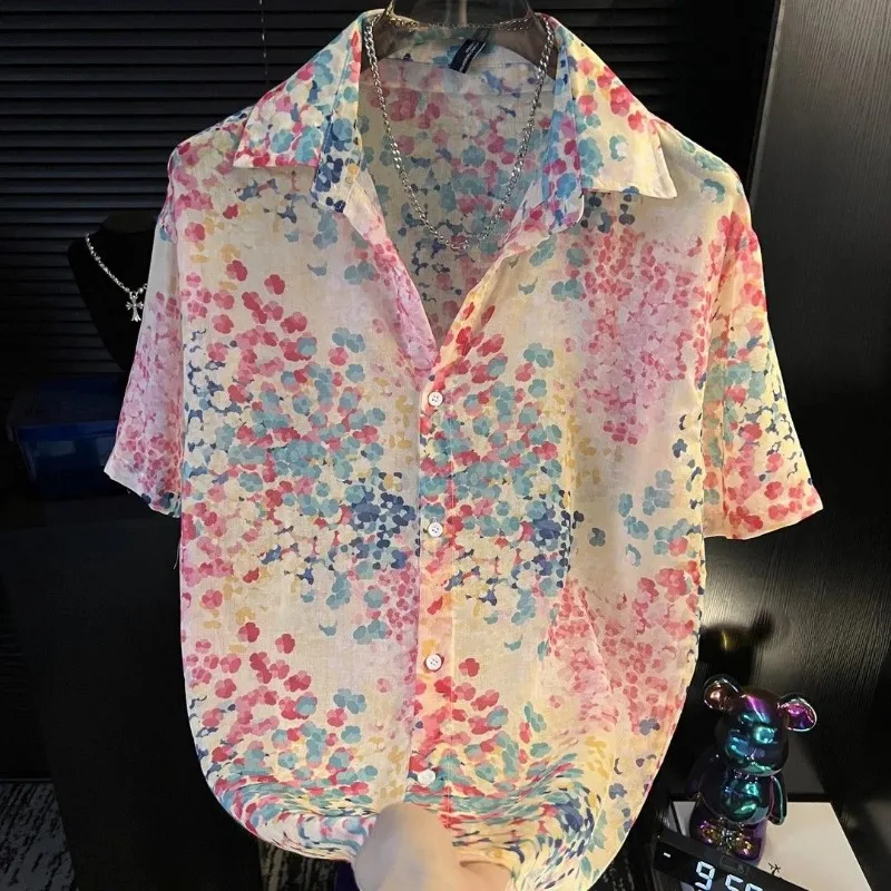 

Summer New Men's Color Floral Shirt Short Sleeved Cardigan Breathable Korean Men's All Match Top
