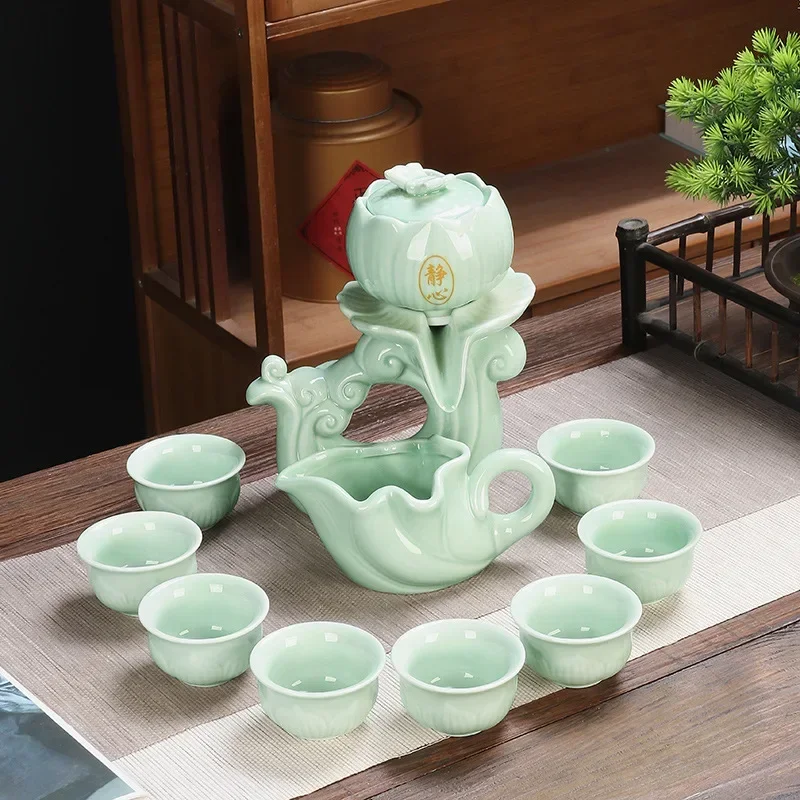 

Purple Sand Lazy Man Celadon Stone Grinding Kung Fu Tea Cup Lotus Pot Semi Automatic Set