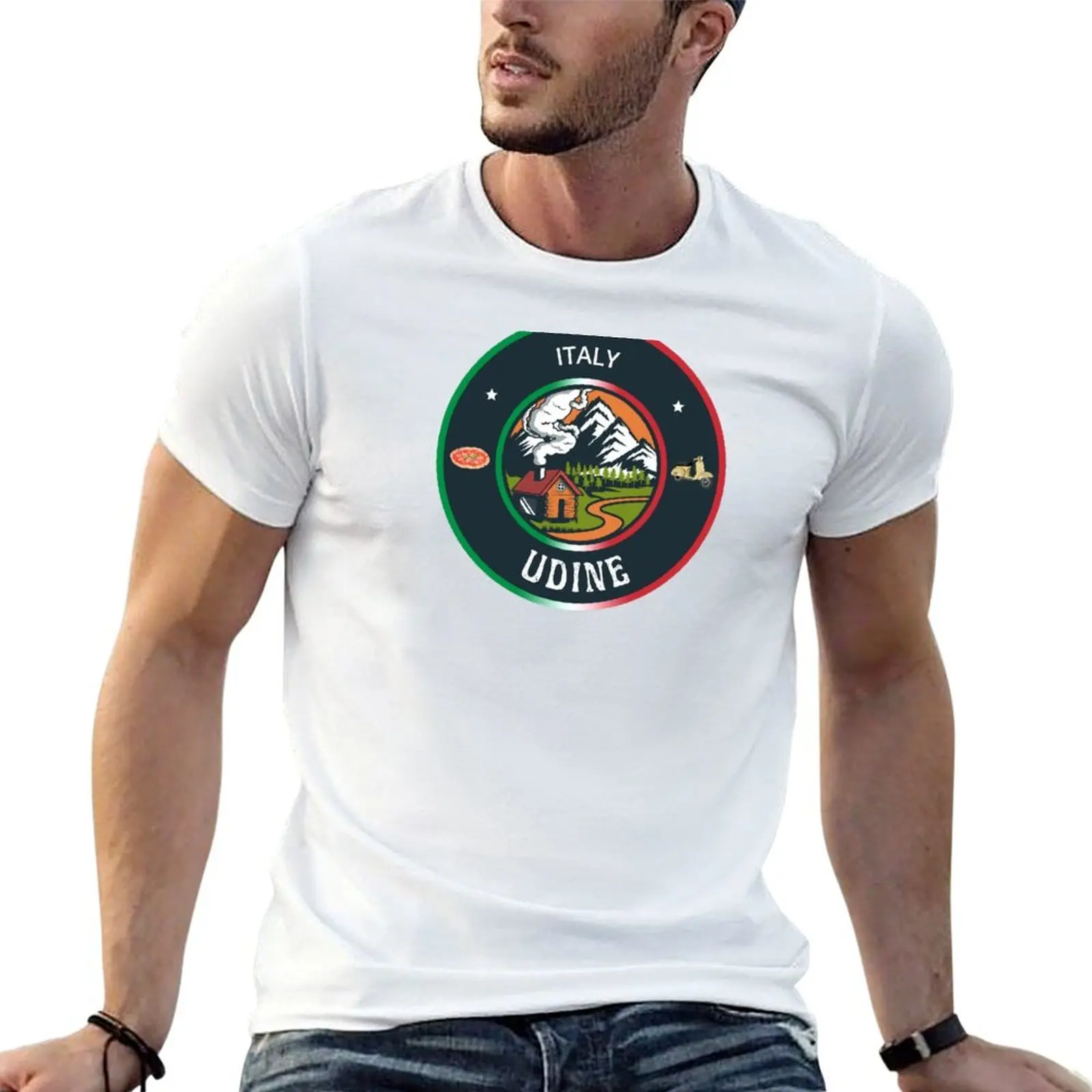 Camiseta con emblema de Udine, Italia, camisetas para hombre, camiseta suave de algodón, camisetas gráficas de lujo para hombre, camiseta