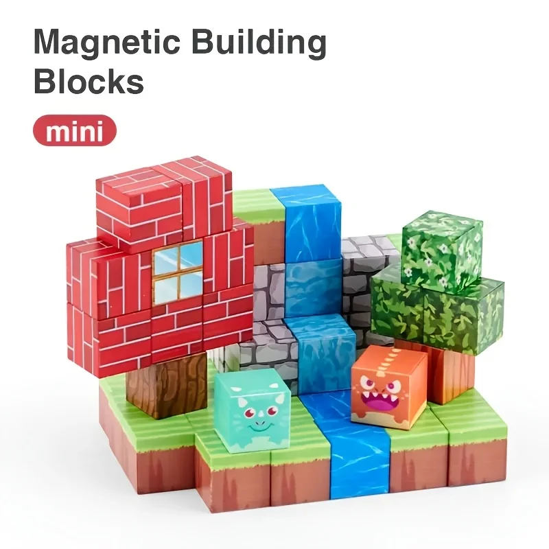 60 pièces aléatoires de blocs de construction magnétiques mélangés avec des couleurs bricolage jouets de divertissement blocs de construction magnétiques mini monde