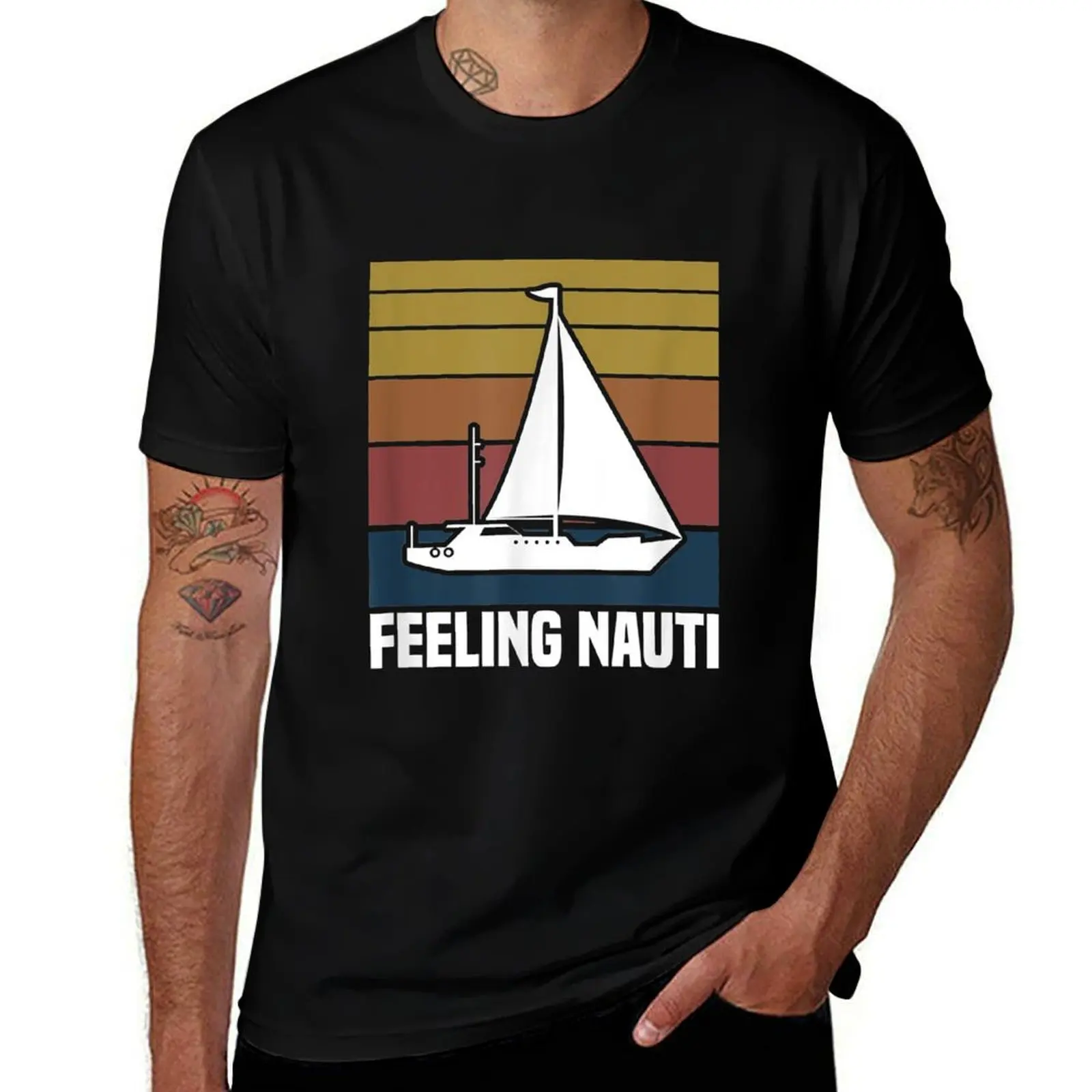 Feeling Nauti Sailboat Sailor Funny Sailing T-Shirt Large Size Basic Casual T-Shirt