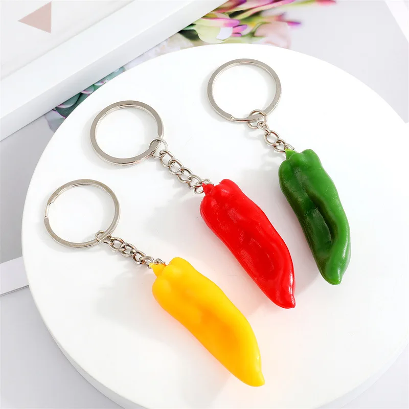 1Pcs Creative Chili Food Pendant Key Ring For Women Men Gift Fashion Cute Funny Color Simulation Vegetable Bag Car Box Keychain