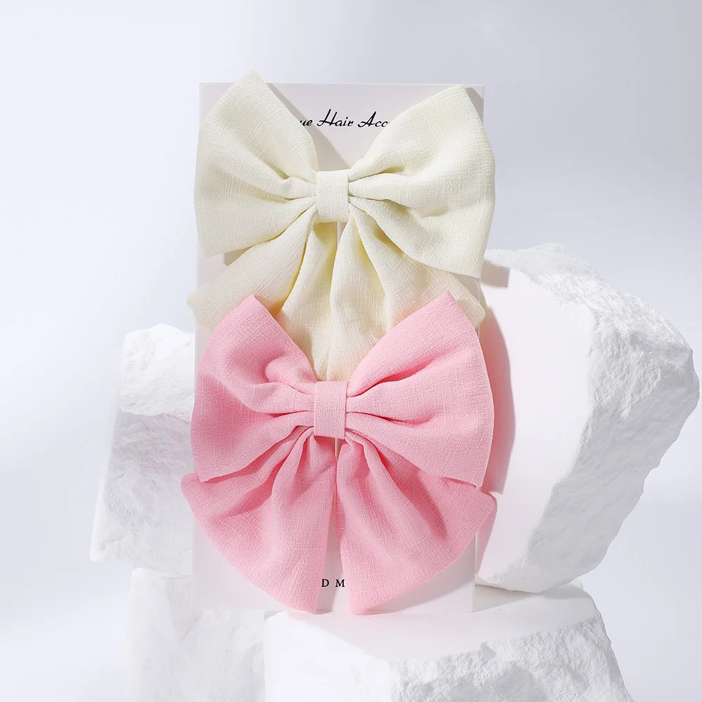 2pcs/set Elegant Sweet Bow Ribbon Hair Clip Fashion Simple Solid Clip Hair Pin Retro Barrettes with Clips Girls Hair Accessories