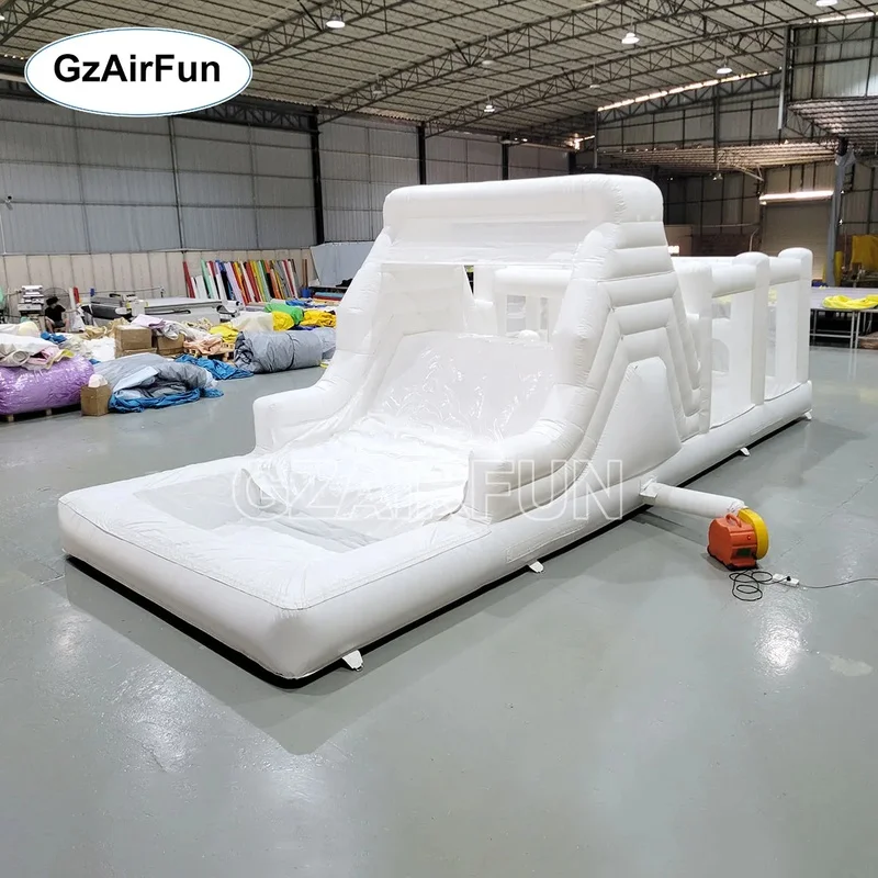 Top Deals Commercial Grade White Obstacle Course Inflatable Playground Bounce Slide Ball Pit Kids Party Rental