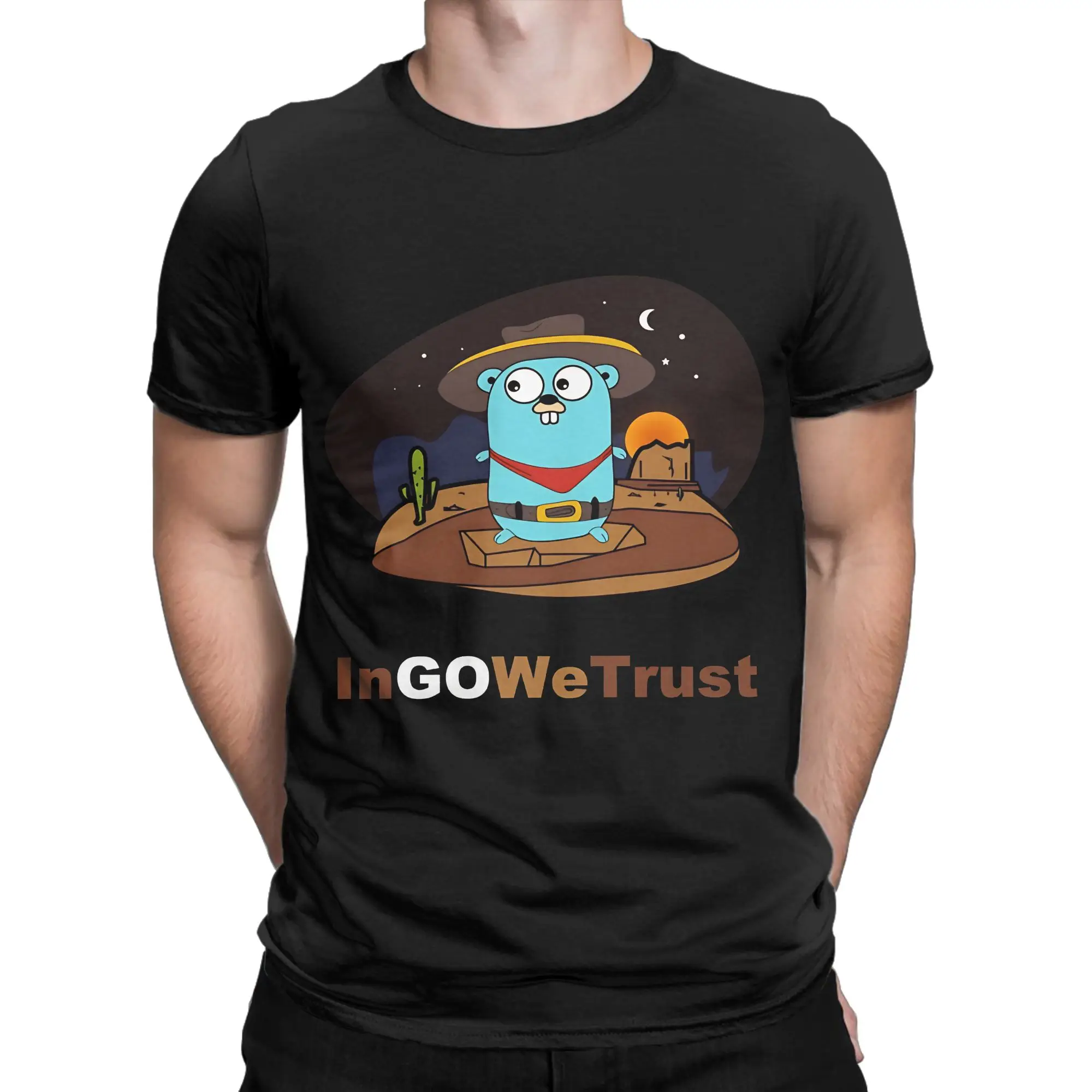 Golang In Go We Trust Graphic 100% Cotton T-Shirt gopher Tees Tops For Men