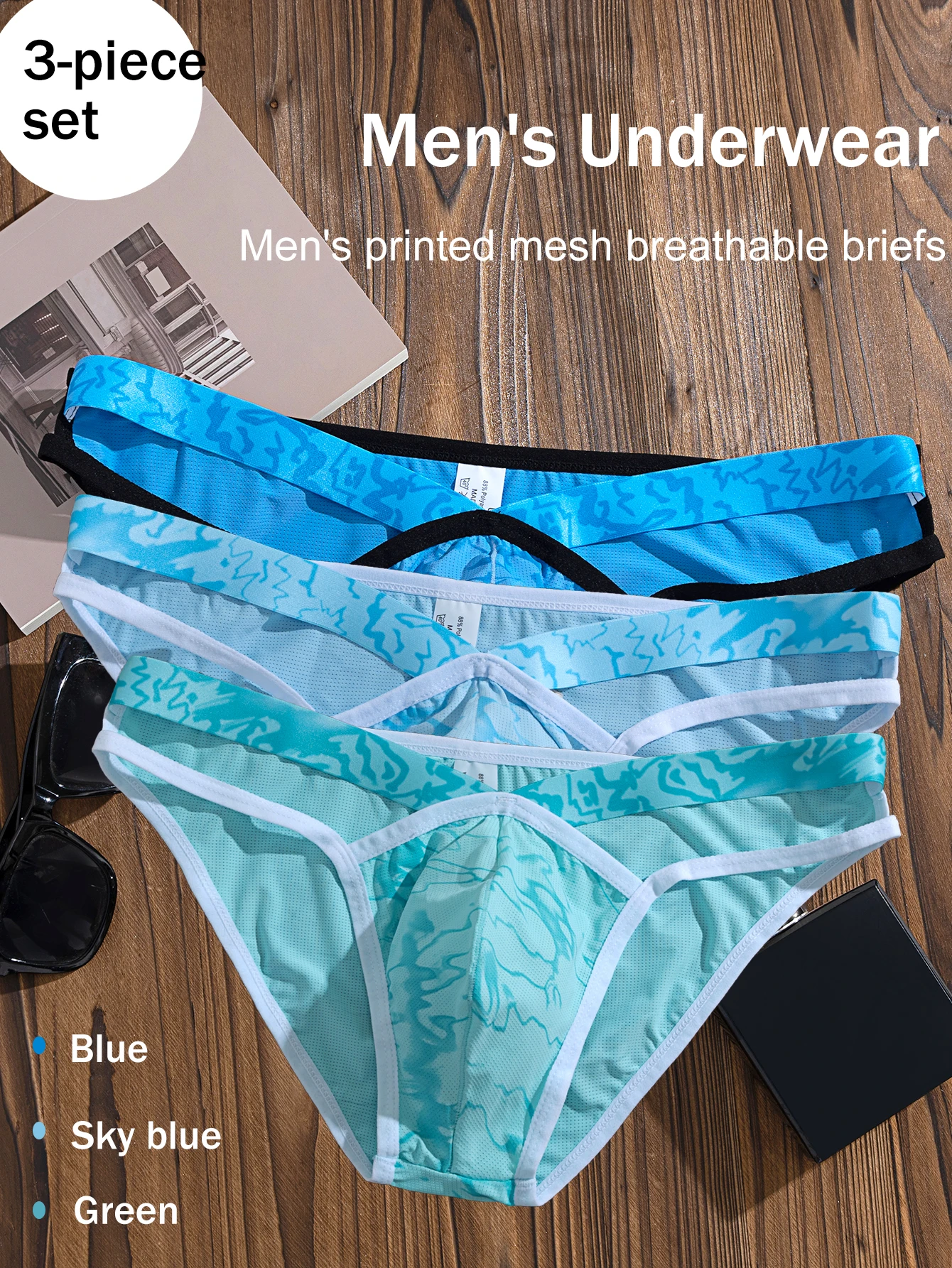 3-Piece Men's Underwear Pattern Printed Mesh Breathable Hollow Underwear Fashion Sexy Trendy Nylon Underwear