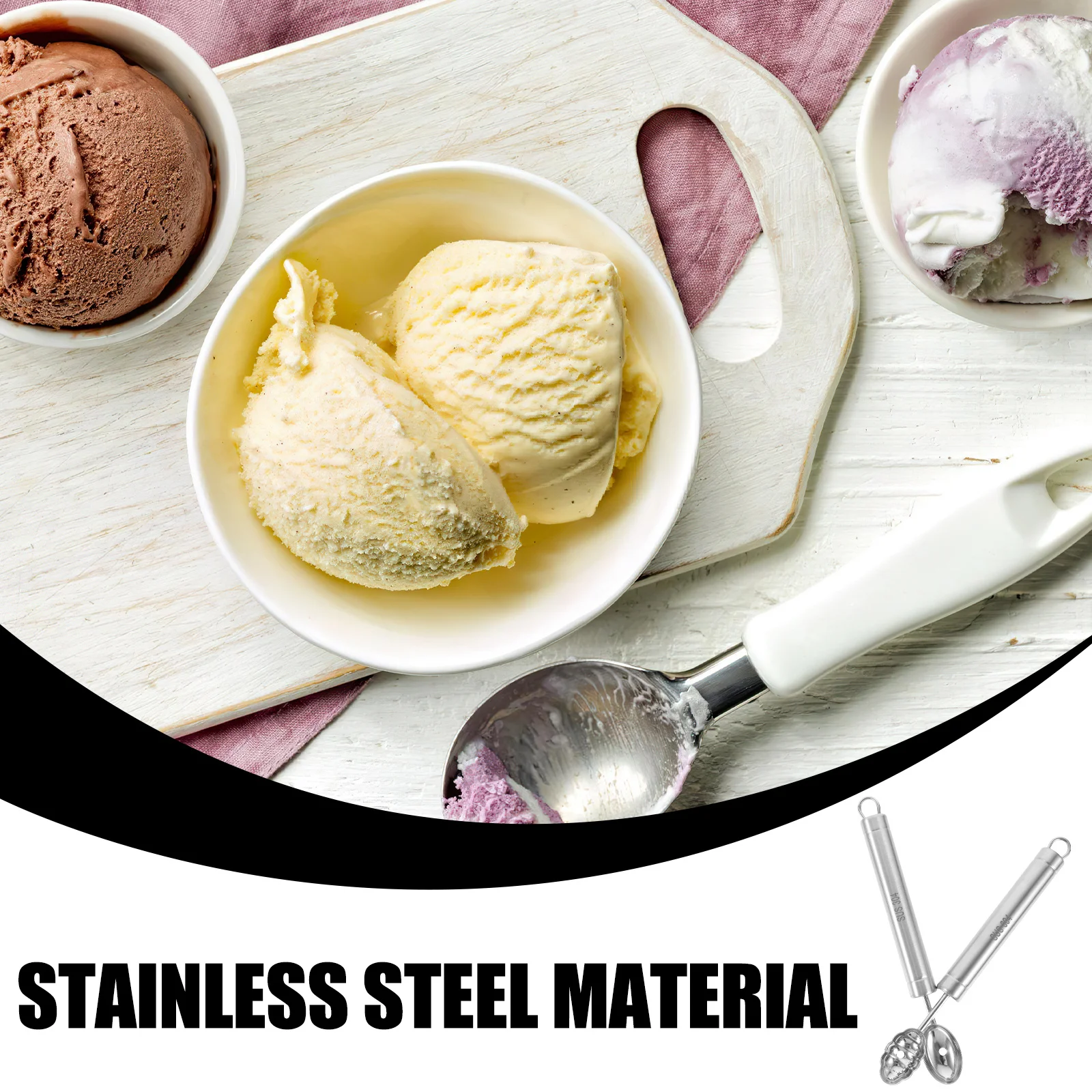 

3Pcs Melon Baller Scoop Stainless Steel Wear Resistant Comfortable Grip Kitchen Dessert Ice Cream Fruit Scoop Tool