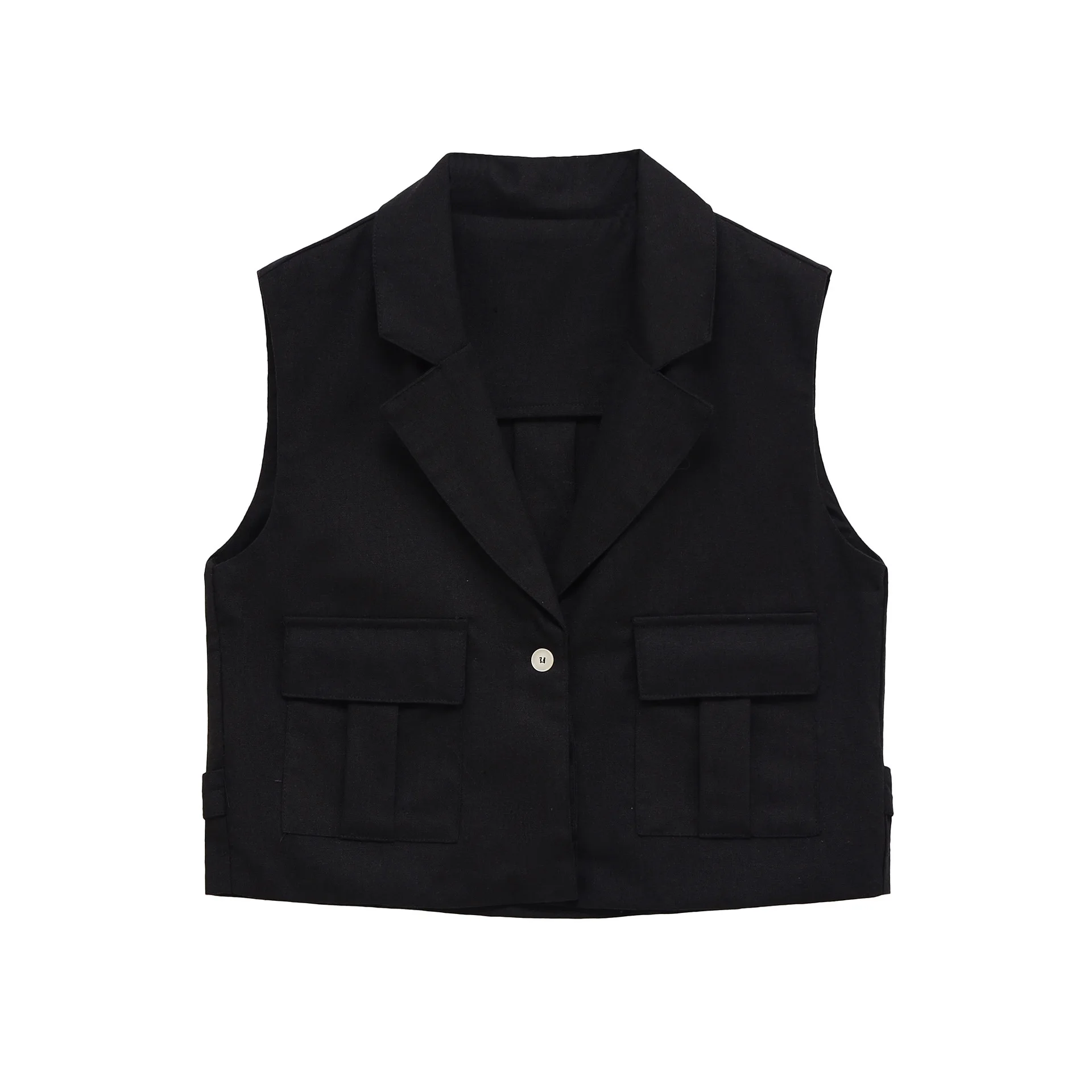 

European Women's Fashion Button-Up Blouse Vest with Suit Collar Trendy Top for Young Women